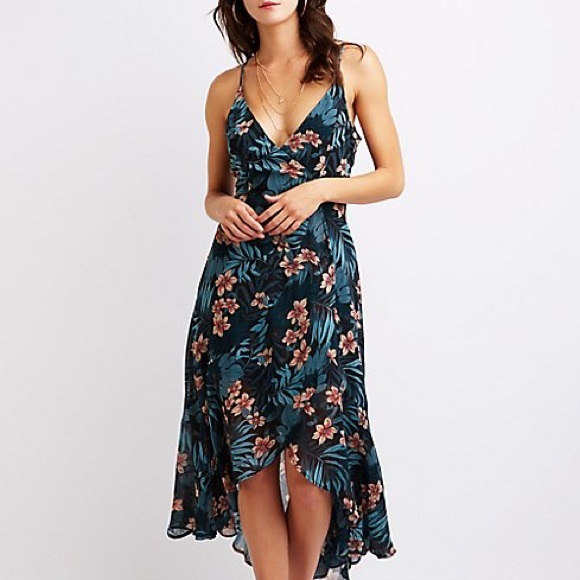 Dresses & Skirts - Hi low lace up back faux wrap dress